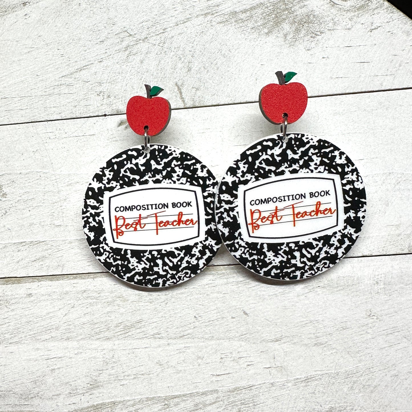 Composition Book Earrings, Apple Stud