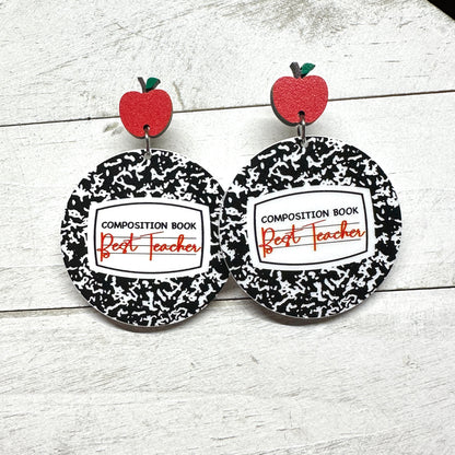 Composition Book Earrings, Apple Stud