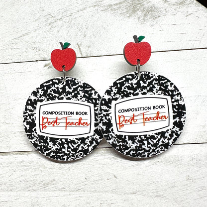 Composition Book Earrings, Apple Stud