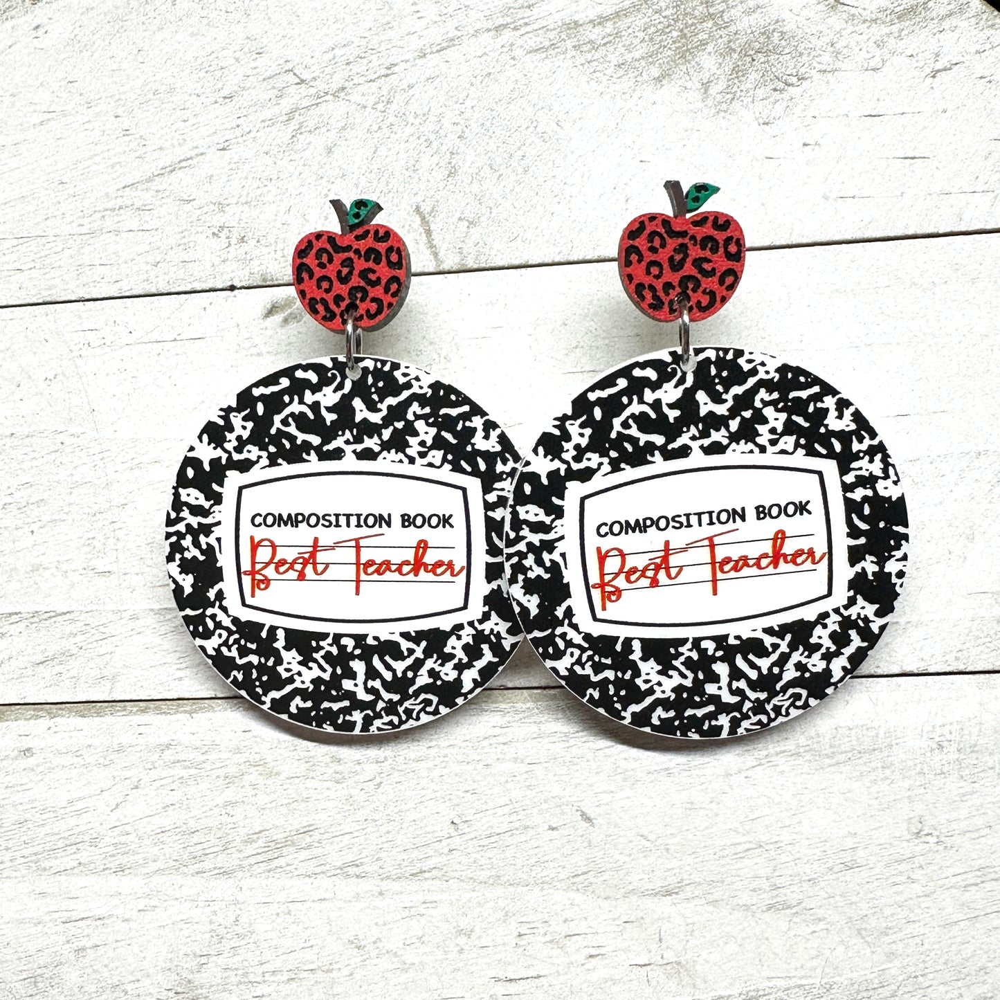 Composition Book Earrings, Leopard Apple Stud