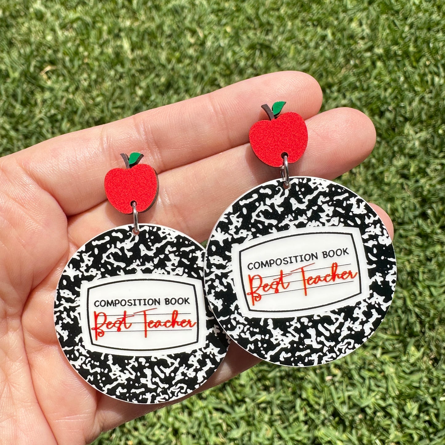 Composition Book Earrings, Apple Stud