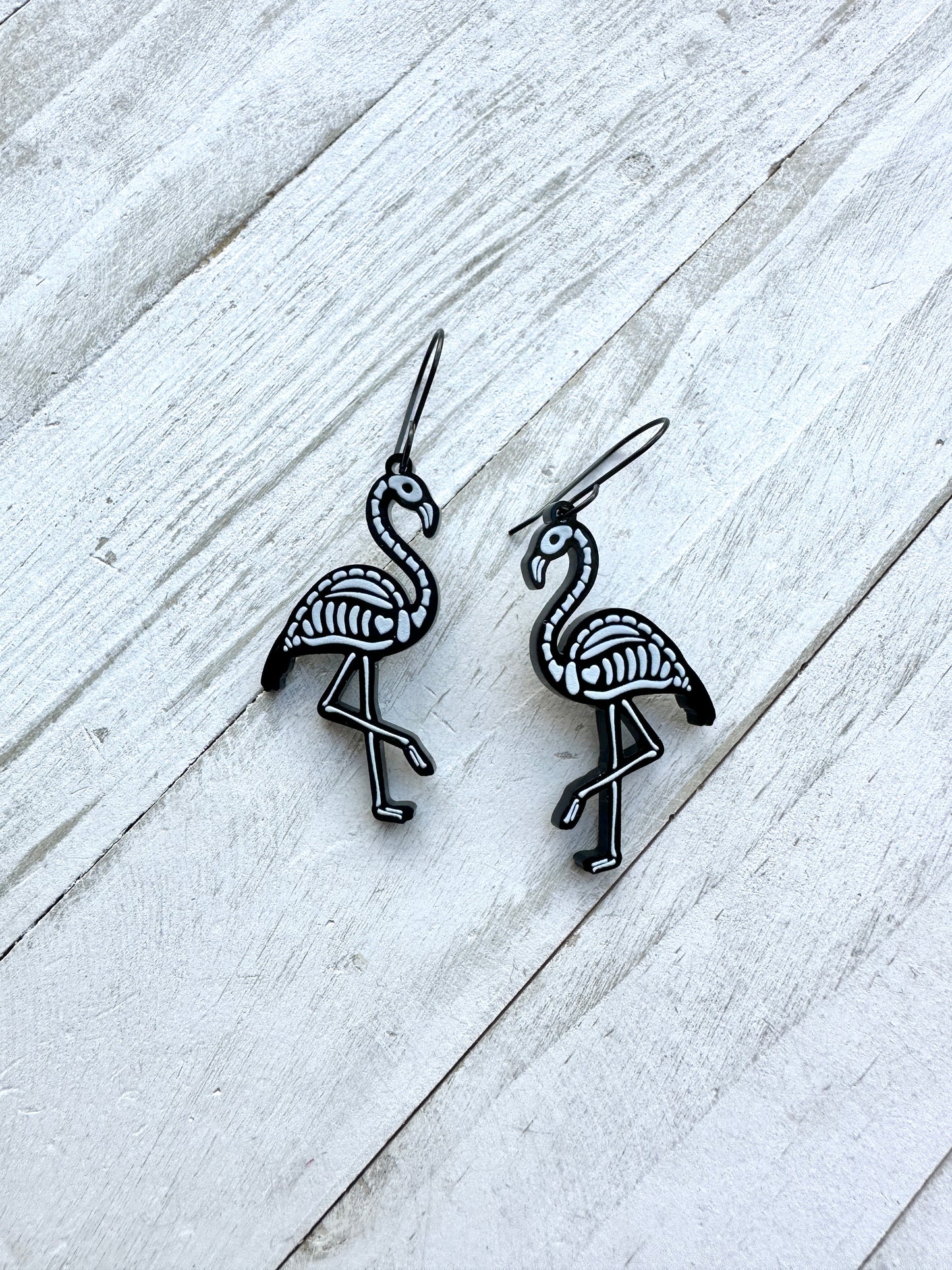 Flamingo Skeleton Dangle Earrings | Halloween Earrings