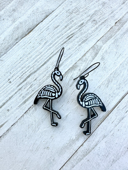 Flamingo Skeleton Dangle Earrings | Halloween Earrings