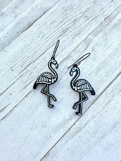 Flamingo Skeleton Dangle Earrings | Halloween Earrings