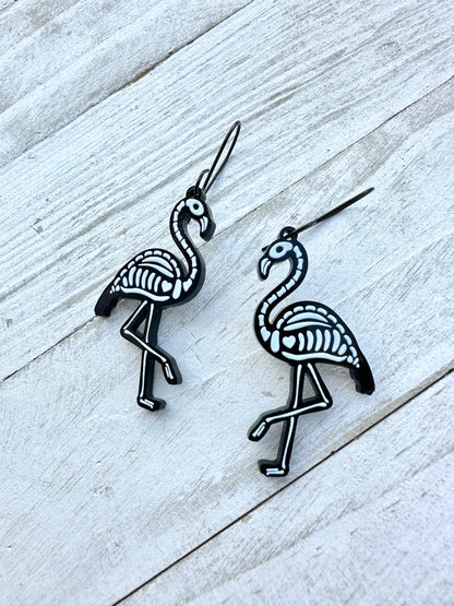 Flamingo Skeleton Dangle Earrings | Halloween Earrings