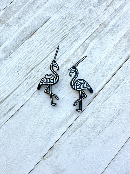 Flamingo Skeleton Dangle Earrings | Halloween Earrings