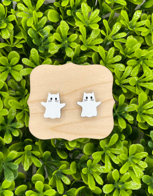 Cat Ghost Stud Earrings | Halloween Earrings