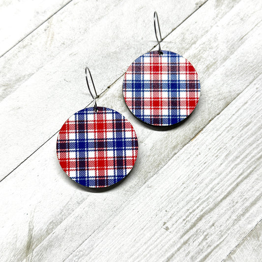 4th of July Plaid Dangle Earrings