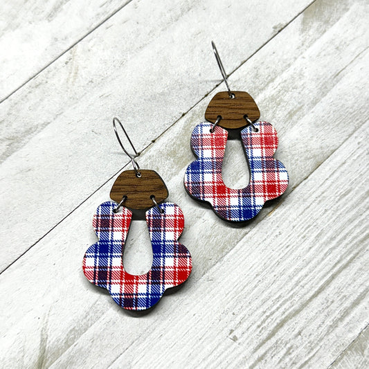 4th of July Plaid Dangle Earrings