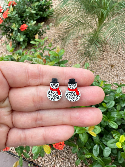 Leopard Snowman Stud | Christmas Earrings