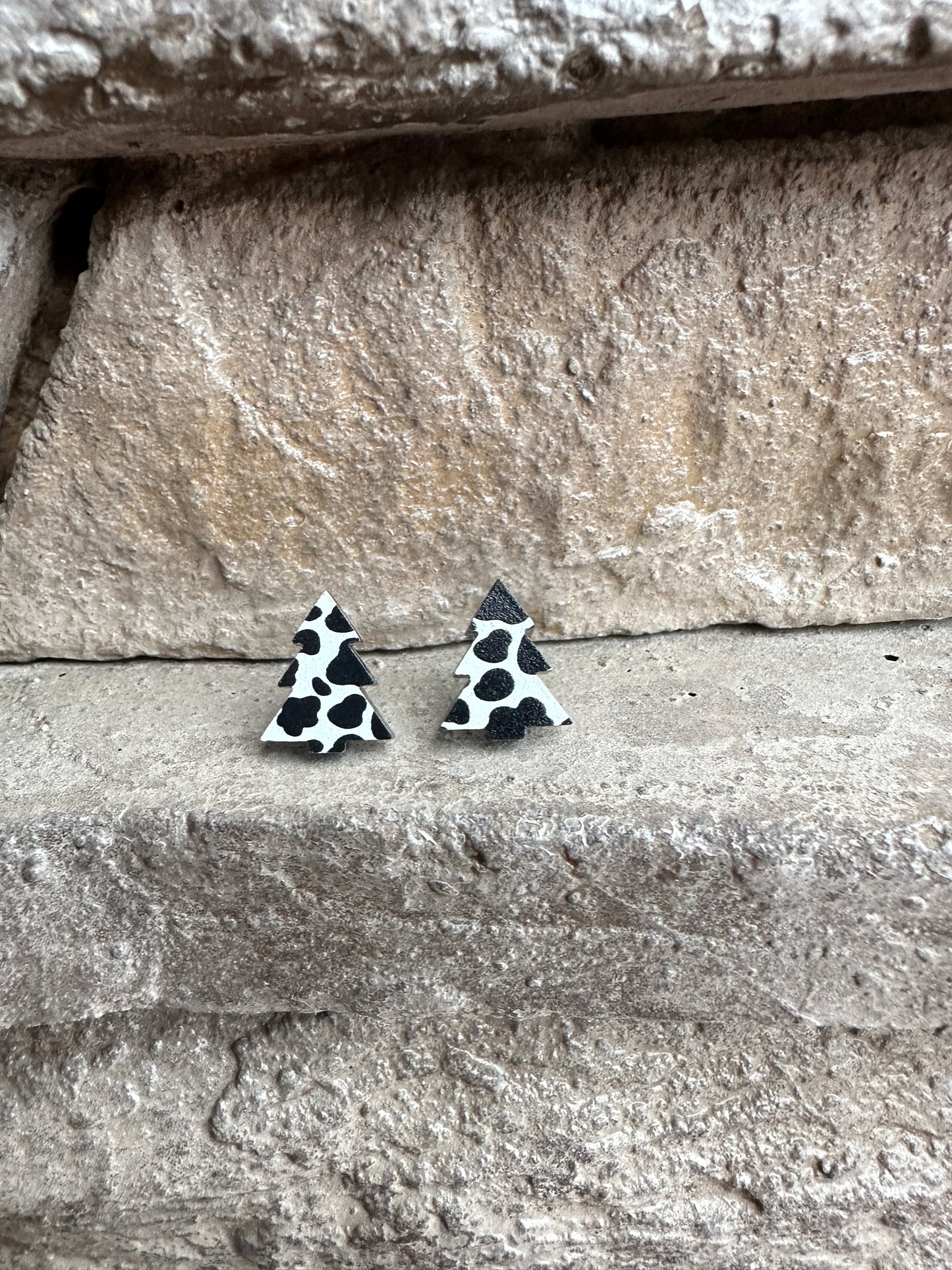 Cow Print Christmas Tree Stud | Christmas Earrings