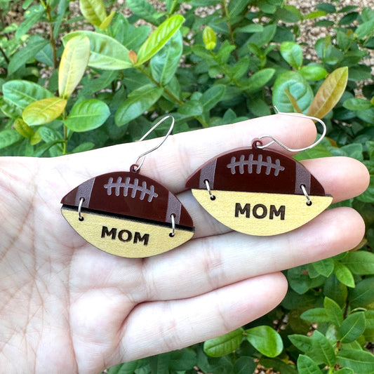 Football Mom Acrylic & Wood Earrings