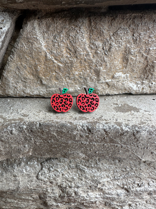 Red Leopard Apple Earrings