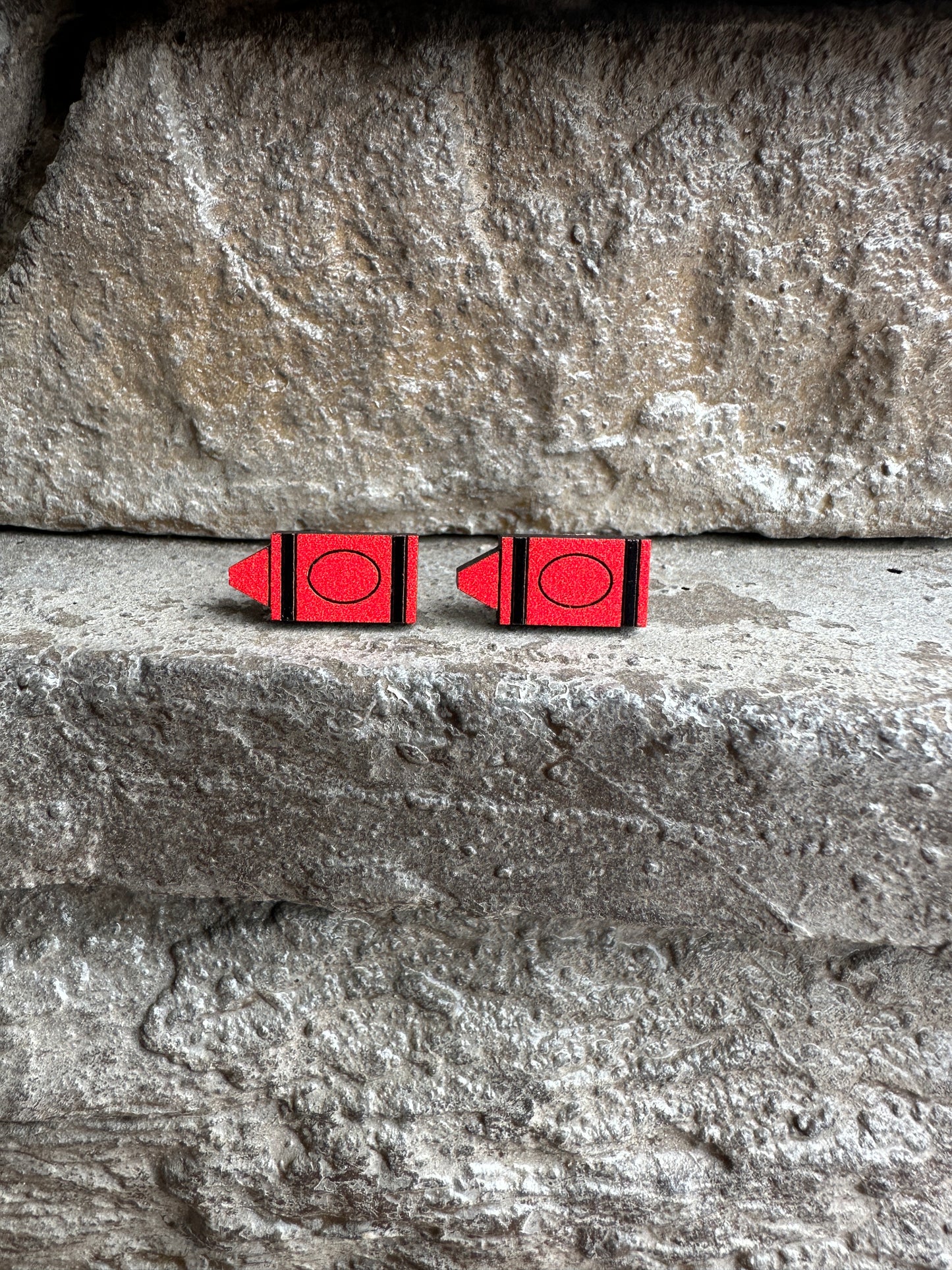 Red Crayon Wood Earrings