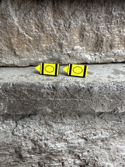 Yellow Crayon Wood Earrings