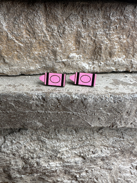 Pink Crayon Wood Earrings