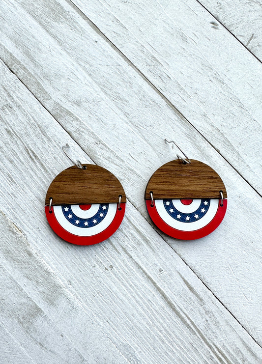 4th of July Bunting Walnut & Acrylic Dangle Earrings