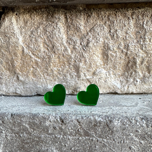 Green Mirror Acrylic Heart Earrings | St. Patrick's Day Earrings