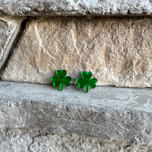 Green Mirror Acrylic Shamrock Earrings | St. Patrick's Day Earrings