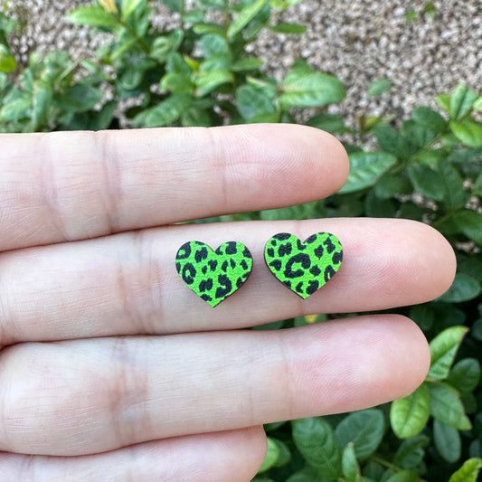 Green Leopard Heart Earrings | St. Patrick’s Day Earrings