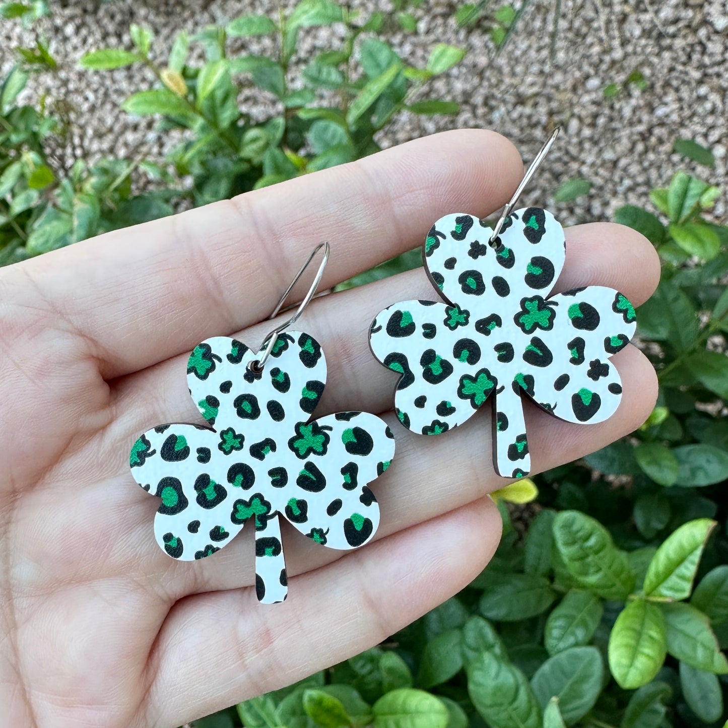 Leopard White Shamrock Dangle | St. Patrick’s Day Earrings