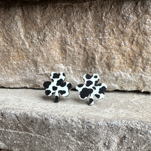 Cow Print Acrylic Shamrock Earrings | St. Patrick's Day Earrings