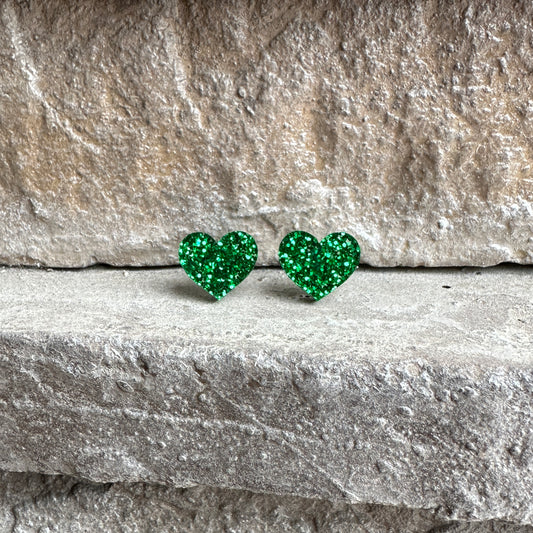 Green Glitter Acrylic Heart Earrings | St. Patrick's Day Earrings