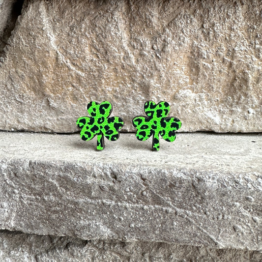 Green Leopard Shamrock Earrings | St. Patrick’s Day Earrings