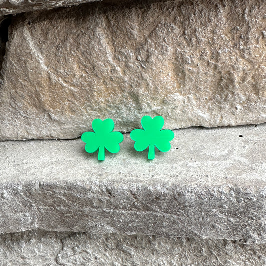 Green Acrylic Shamrock Earrings | St. Patrick's Day Earrings