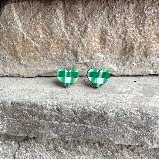 White & Green Plaid Heart Earrings | St. Patrick’s Day Earrings