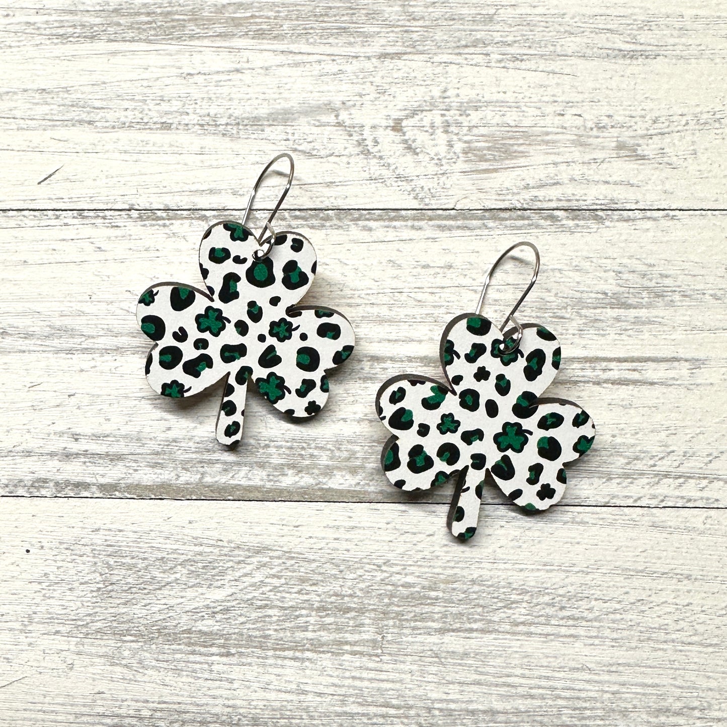 Leopard White Shamrock Dangle | St. Patrick’s Day Earrings