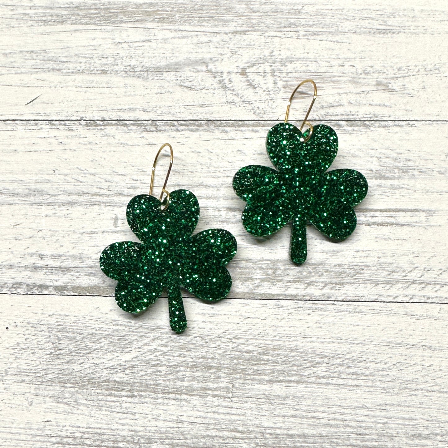 Green Glitter Shamrock Dangle | St. Patrick’s Day Earrings