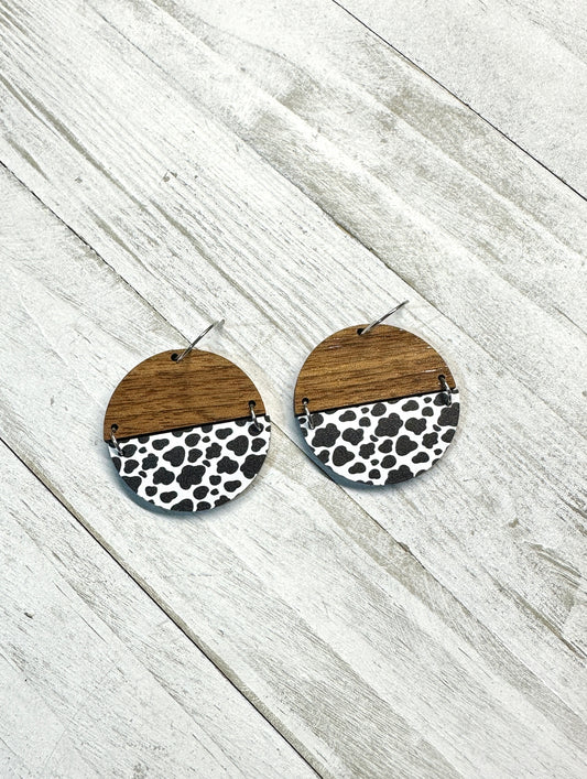 Cow Print Acrylic & Wood Dangle | Western Earrings