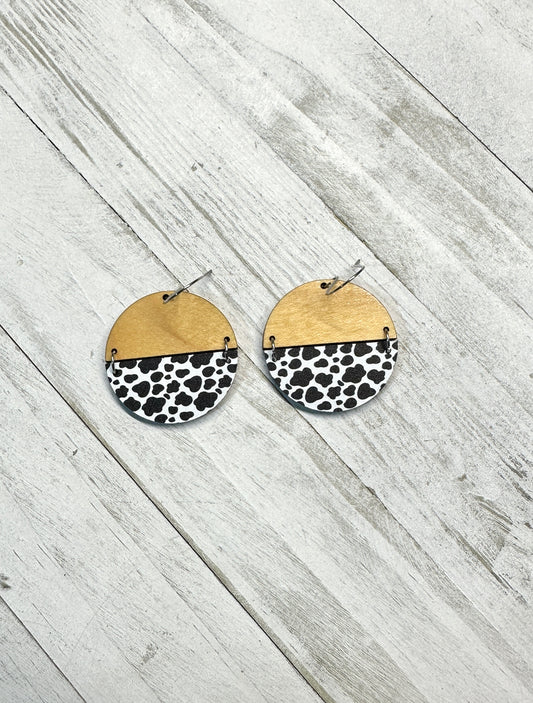 Cow Print Acrylic & Wood Dangle | Western Earrings