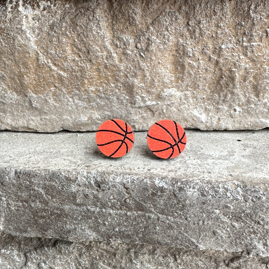 Basketball Two Tone Round Stud Earrings | Sports Earrings