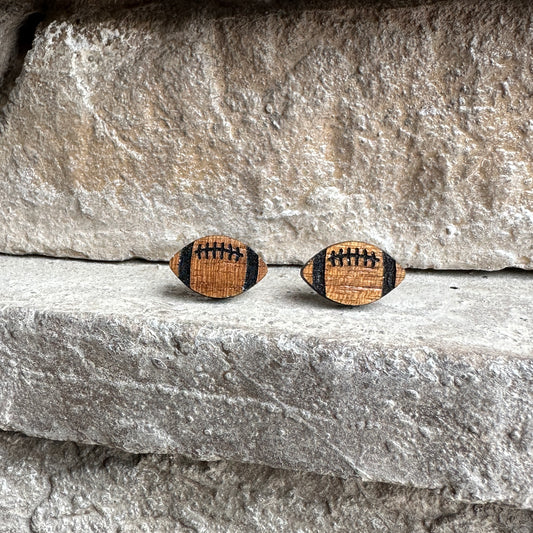 Football Walnut Wood Earrings