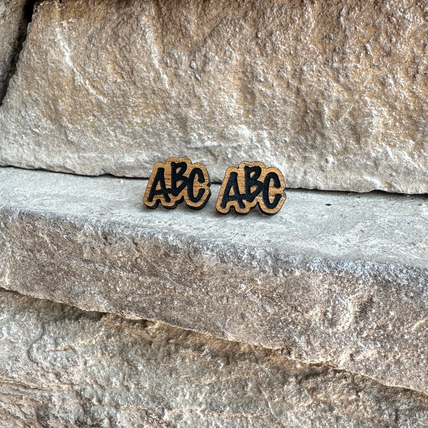 ABC Walnut Wood Earrings