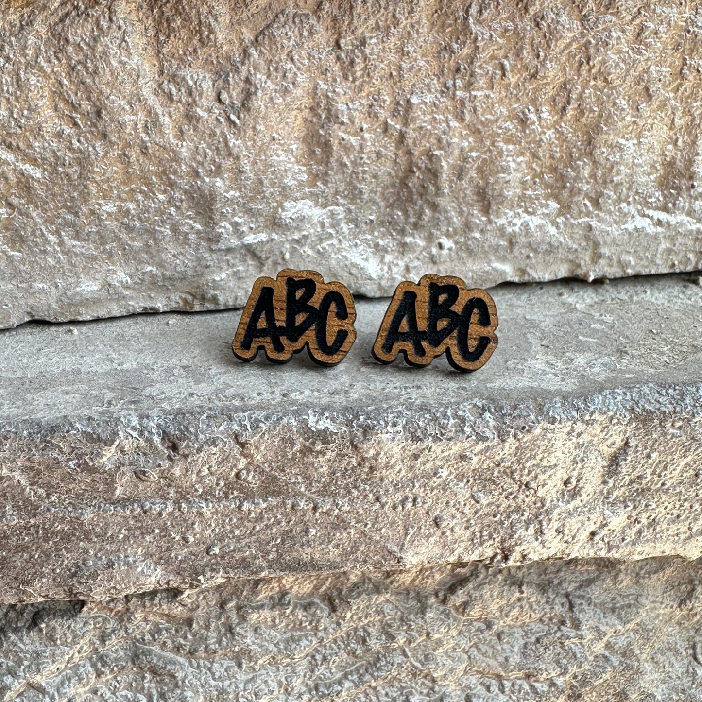 ABC Walnut Wood Earrings