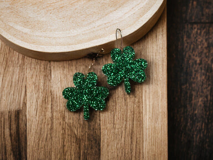 Green Glitter Shamrock Dangle | St. Patrick’s Day Earrings