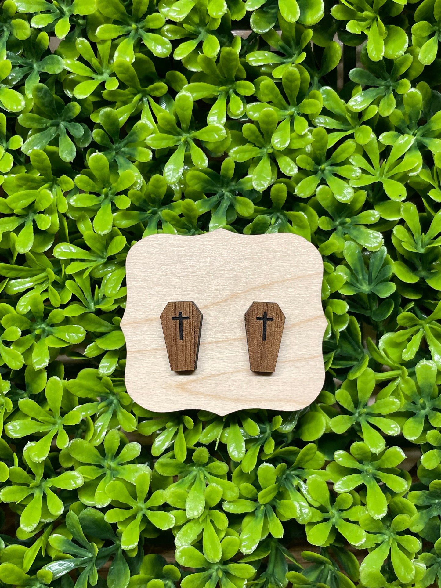 Coffin Walnut Wood Earrings