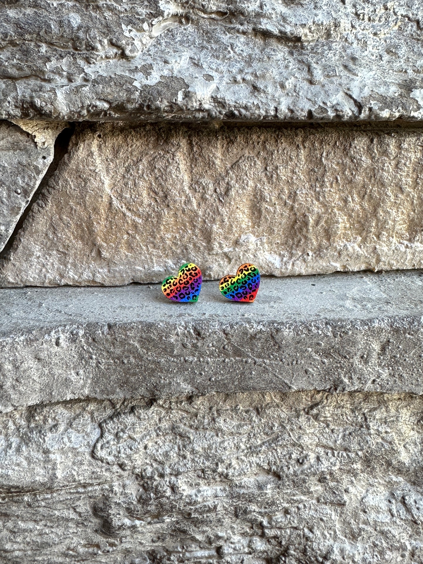 Rainbow Leopard Heart Earrings